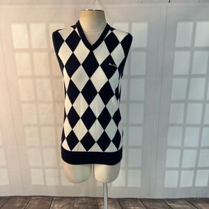 Ben Sherman Navy Signature Argyle V-Neck Pullover 100% Cotton Sweater Vest Small